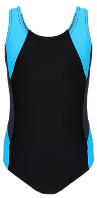 Produktbild von Aquarti Mädchen Badeanzug mit Ringerrücken, Farbe: Schwarz / Graphit / Blau, Größe: 164