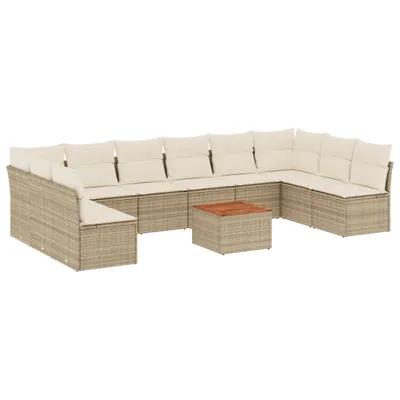Produktbild von 11-tlg. Garten-Sofagarnitur mit Kissen Beige Poly Rattan