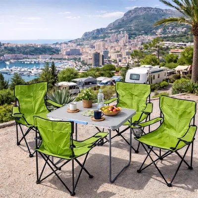 5tlg. lime Campingmöbel Set, XL Tisch m. Tragegriff und Campingstuhl mit Tasche