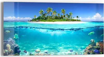 Produktbild von DEQORI Glasbild Echtglas 60x30 cm 'Insel im tropischen Meer' Wandbild Bild modern Deko