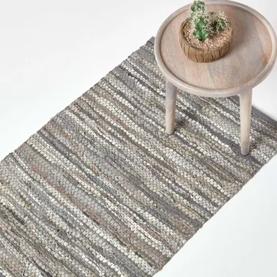 Produktbild von HOMESCAPES Grauer Leder-Teppichläufer Denver, 66 x 200 cm