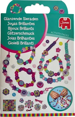 Produktbild von Jumbo Glitzerschmuck Set Bastelset mit Perlen, Aufkleber, Faden, Gummiband, ca.190 Teile