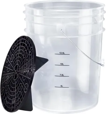 Produktbild von Benbow Set 3-tlg, Auto Wascheimer 20 Liter Transparent + Eimerdeckel Schwarz + Schmutzsieb Schwarz, Autoaufbereitung, Waschanlage, Autozubehör, Autos