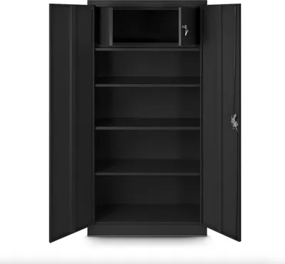 Produktbild von Aktenschrank mit Geheimfach Metallschrank Büroschrank Stahlblech Pulverbeschichtung 185 cm x 90 cm x 45 cm Farbe: schwarz