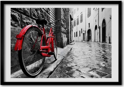 Produktbild von Bild - Bilder - Bilderrahmen - 70 cm x 50 cm - MDF-Rahmen, Wandkunst rotes Fahrrad