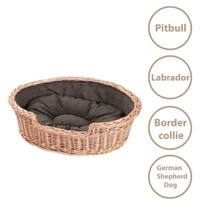 Image de Panier pour chien en osier ovale avec un coussin 75X57 H19 CM