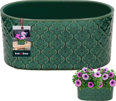 Imagen del producto de KOTARBAU® Maceta alargada interior de cerámica esmaltada, 13 x 25 cm, altura de 12 cm, color turquesa, ovalada, macetas, alféizar, maceta, interior, macetero, ovalado, para interior