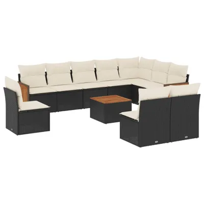 Produktbild von 11-tlg. Garten-Sofagarnitur mit Kissen Schwarz Poly Rattan