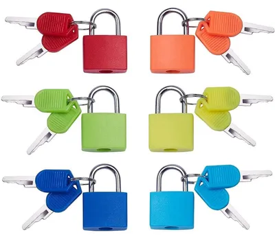 Produktbild von Mini-Vorhängeschlösser 6 Stück mehrfarbig mit 2 Schlüsseln für Gepäck und Koffer