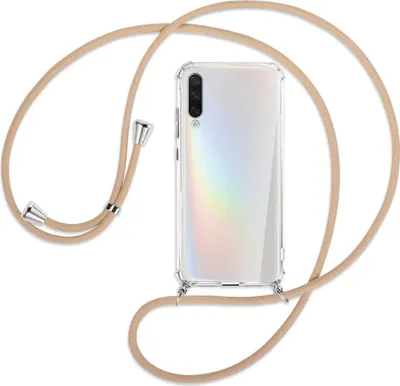 Produktbild von Handykette Backcover-Schutzhülle mit Band (Metall silberfarben) für Xiaomi Mi A3 / Mi CC9e - beige