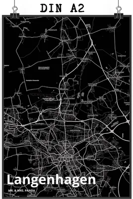 Produktbild von Mr. & Mrs. Panda Bild Langenhagen DIN A2 - Geschenk, Stadt Dorf Karte Landkarte Map Stadtplan, Wandbild, drucke, Kunstdruck, wanddeko, Deko