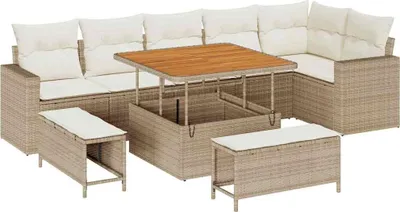 Image de vidaXL Ensemble de canapé de jardin avec coussins 11 pcs Beige et Crème Poly-Rotin
