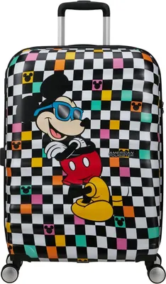 Produktbild von American Tourister Wavebreaker Koffer Marvel Mickey Check schwarz/weiß Spinner TSA-Schloss, 67/24 cm, 64 l, ABS/Polycarbonat/Polyester, 2 Hauptfächer, Trennwand, Netz-Zipperfach, PVC-frei, recyceltes PET