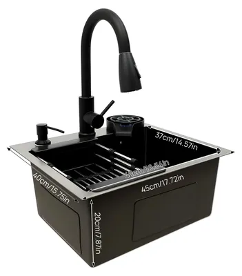 Produktbild von Multifunktionales Küchenspülbecken, ausziehbare Armatur, Seifenspender, 45 40cm