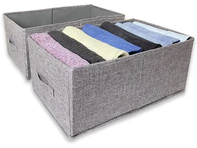 Image de Boîtes de rangement pliables, lot de 2, organiseurs pour armoire, grandes boîtes de rangement pliables pour tiroirs (49 x 27 x 21 cm), lavables, très grandes pour les vêtements, les jeans, les chemises et les pulls.