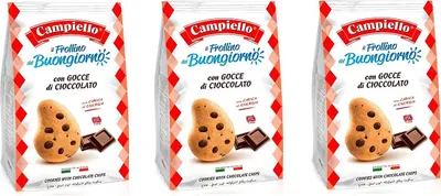 Produktbild von 3x Campiello i Biscotti del Buongiorno Frollini con gocce di cioccolato Shortbread mit Schokoladenstückchen 700g biscuits cookies 100% Italienische Kekse