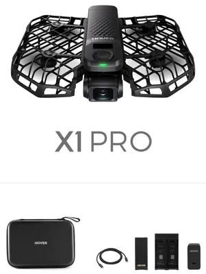 Produktbild von HOVERAir X1 Pro Basic Combo, 4 Rotoren, 12 MP, 3840 x 2160 Pixel, 16,6 m/s, 1920 mAh, Schwarz