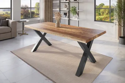 Produktbild von Esstisch Baumkante 220 x 100 cm Mangoholz Rough X-Gestell schwarz ATLAS