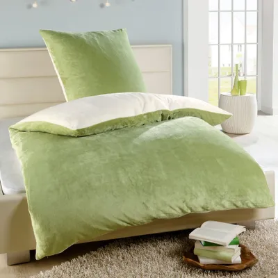 Produktbild von Winter Plüsch Wendebettwäsche Nicky-Teddy 'Cashmere Touch' 135 - 155 - 200x200 , Farbe:BEIGE-GRÜN, Größe:135 x 200 cm