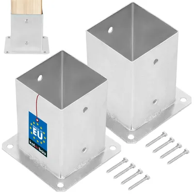 Produktbild von KOTARBAU® 2er Set Pfostenträger zum Aufschrauben Aufschraubhülse für Holzpfosten 100 x 100 mm Bodenhülse für Zaunpfosten zum Aufdübeln Stahl Silber