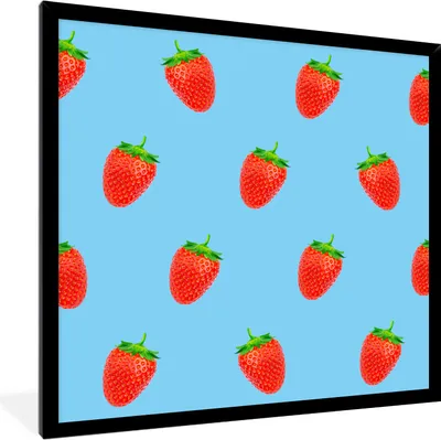 Produktbild von MuchoWow® MuchoWow® Gerahmtes Poster Erdbeere - Muster - Sommer 40x40 cm - Poster mit zchwarzem Bilderrahmen - Mit Rahmen - Wanddekoration Schlafzimmer