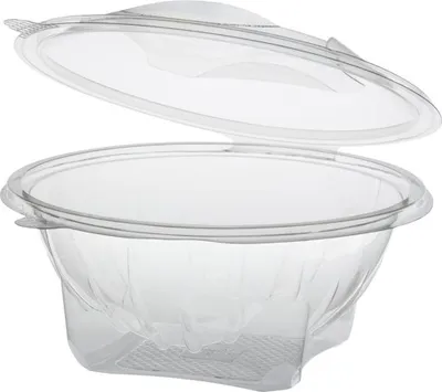 Produktbild von 50 Feinkost- und Salatschalen mit Klappdeckeln, PET rund 1000 ml Ø 18,9 cm · 8 cm glasklar