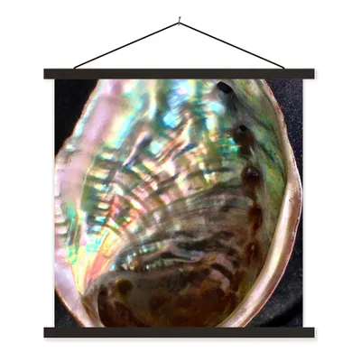 Produktbild von MuchoWow® Textilposter Muschel - Perlmutt - Holz 90x90 cm mit schwarzem Rahmen - Magnetisches
