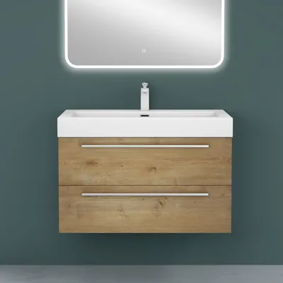 Produktbild von Mai & Mai Badmöbelset Komplett Set Waschbeckenunterschrank 90cm Unterschrank mit Waschschbecken aus Mineralguss Quadratto