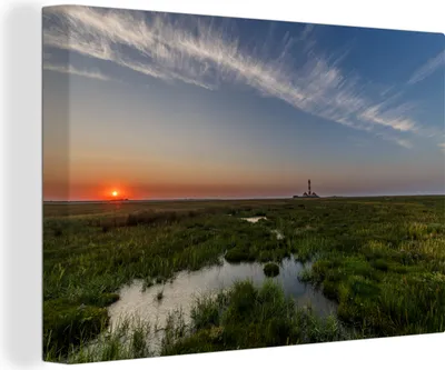 Produktbild von OneMillionCanvasses® - Leinwandbilder - 140x90 cm, Deutschland - Wattenmeer - Leuchtturm, Wandbilder Kunstdruck Wanddekoration