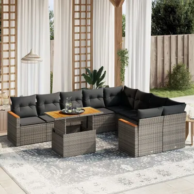 Produktbild von Möbel 10-tlg. Garten-Sofagarnitur mit Kissen Grau Poly Rattan - Sitzgruppe 3273237