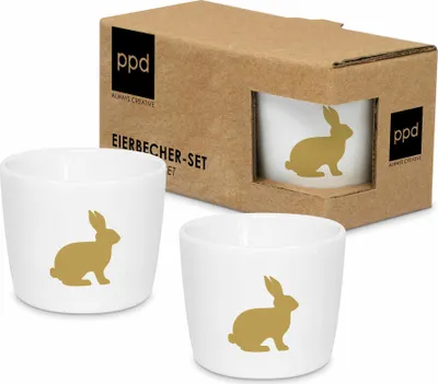 Obrázok produktu pre PPD Pure Easter gold sada pohárov na vajíčka, 2 ks, pohár na vajíčka, držiak na vajíčka, nová kostná Čína, biela / zlatá, 604810