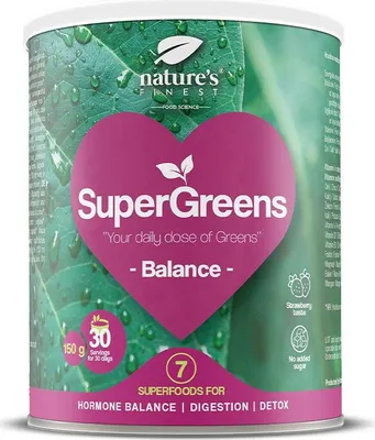 Image de Balance Organic Supergreens - Mélange de poudre d'ashwagandha, d'algues & d'herbes - riche en fer & magnésium - Nature's Finest - 150 g