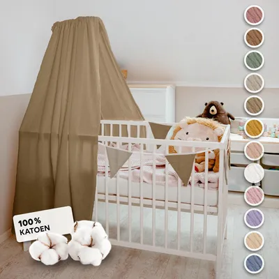 Productafbeelding van Hemel voor babybed donkerbeige, met hemelstok - bedhemel van mousseline