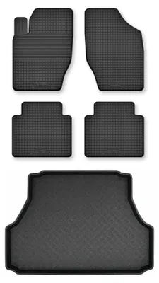 Image de Tapis en caoutchouc + bac de coffre pour Honda Concerto 1988-1994 (berline) – 5 pièces, noirs, semi-universels – Wielganizator
