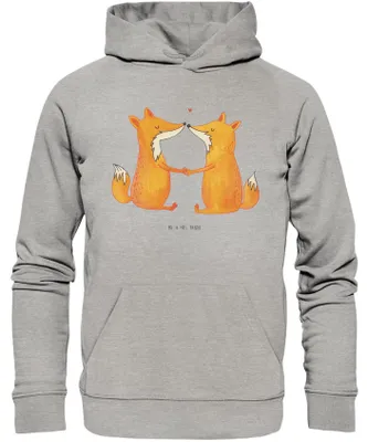 Produktbild von Mr. & Mrs. Panda Bedruckter Hoodie Füchse Liebe Größe XXL - Heather Grey - Geschenk, Freundin, Fuchs, Pullover, Kapuzenpulli, Hoody, Ehe, Kapuzenpullover, Freund
