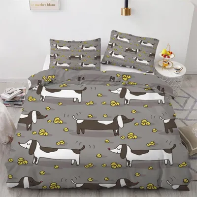 Zdjęcie produktu dla Komplet pościeli z motywem "dachszczerza", 220x240 cm, 3-częściowy, wykonany z mikrofibry, z zamkiem błyskawicznym. Zawiera 2 poszewki na poduszki 80x80 cm