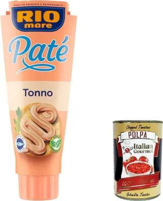Produktbild von 12x Rio Mare Pate patè Tonno Thunfischcreme 100g Brotaufstrich Streichfähiges + Italian Gourmet polpa 400g