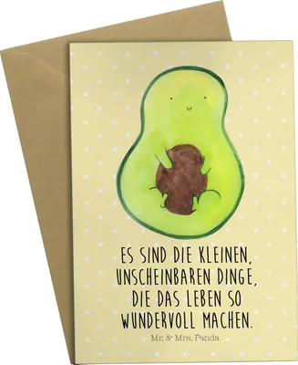 Produktbild von Mr. & Mrs. Panda neujahrskarte Avocado Kern - Gelb Pastell - Geschenk, Grußkarten, Baby, osterkarte, weihnachtskarten, Grußkarte, Liebe, dankeskarten, einladungskarten