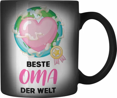 Produktbild von Trendation - Beste Oma Der Welt Geschenk Farbwechsel Zauber-Tasse Karabiner Farbwechsel Zauber-Tasse Edelstahl Spruch Lustig von Enkel zum Geburtstag Weihnachten (Schwarz)