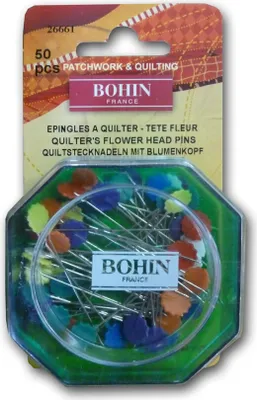Produktbild von Bohin Quiltstecknadeln mit Blumenkopf Inhalt: 50 Stück : Farbig sortiert Farbe: Farbig sortiert