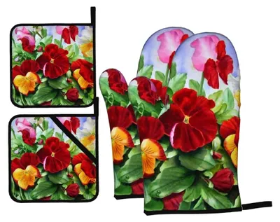 Produktbild von Ofenhandschuhe und Topflappen Set mit 4 rutschfesten Grillhandschuhen, hitzebeständig für Küche, Kochen, Backen, Grillen
