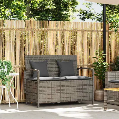 Immagine prodotto di Panca Portaoggetti da Giardino con Cuscino Grigio in Polyrattan
