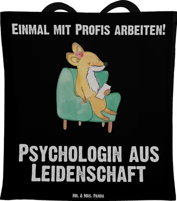 Produktbild von Mr. & Mrs. Panda Jutebeutel Psychologin Leidenschaft - Schwarz - Geschenk, Laptoptasche, Tote Bag, Schultasche, Shopping Tasche