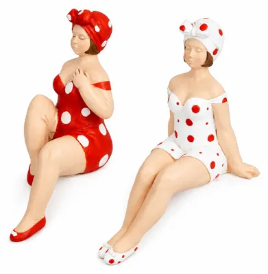 Produktbild von Gilde Kantensitzerfigur, Badenixe, "Becky", gepunktet, Kunstharz, rot, weiß, L. 12.5 cm, B. 7.5 cm, H. 7.5 cm 37056 4063387370568 2 Stück (2-fach sortiert), KI-generiertes Bild