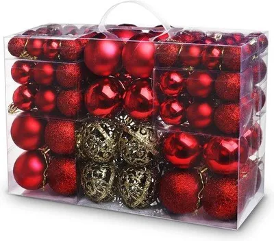 Image de Lot de boules de Noël - 100 pièces - Rouges et dorées - Bougies en plastique incassables - Bougies pour décoration de Noël - Décoration festive - Paillettes mates et brillantes - Ø 3/4/6 cm