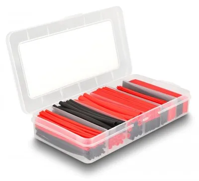 Produktbild von DeLOCK Schrumpfschlauch Sortimentsbox, Schrumpfungsrate 2:1, schwarz / rot 196-teilig, Schrumpfschlauch, Schwarz, Rot, Polyolefin, 9,5 cm, 196 Stück(e), 70 - 125 °C