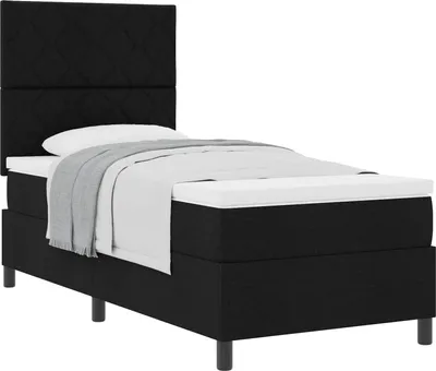 Image de Lit à ressorts avec matelas Noir 100 x 200 cm tissu