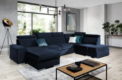 Produktbild von Wohnlandschaft Schlafsofa NOLAN ink USB Stoff Monolith Dunkelblau Ottomane Links
