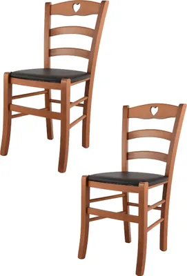 Produktbild von t m c s Tommychairs - 2er Set Stühle CUORE für Küche und Esszimmer, Robuste Struktur aus lackiertem Buchenholz im Farbton Kirschholz und gepolsterte Sitzfläche mit Kunstleder in der Farbe Moka bezogen