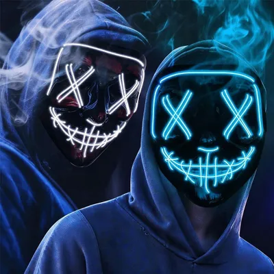 Halloween-Maske mit LED-Licht, 3 Modi, Totenkopf, blau+weiß